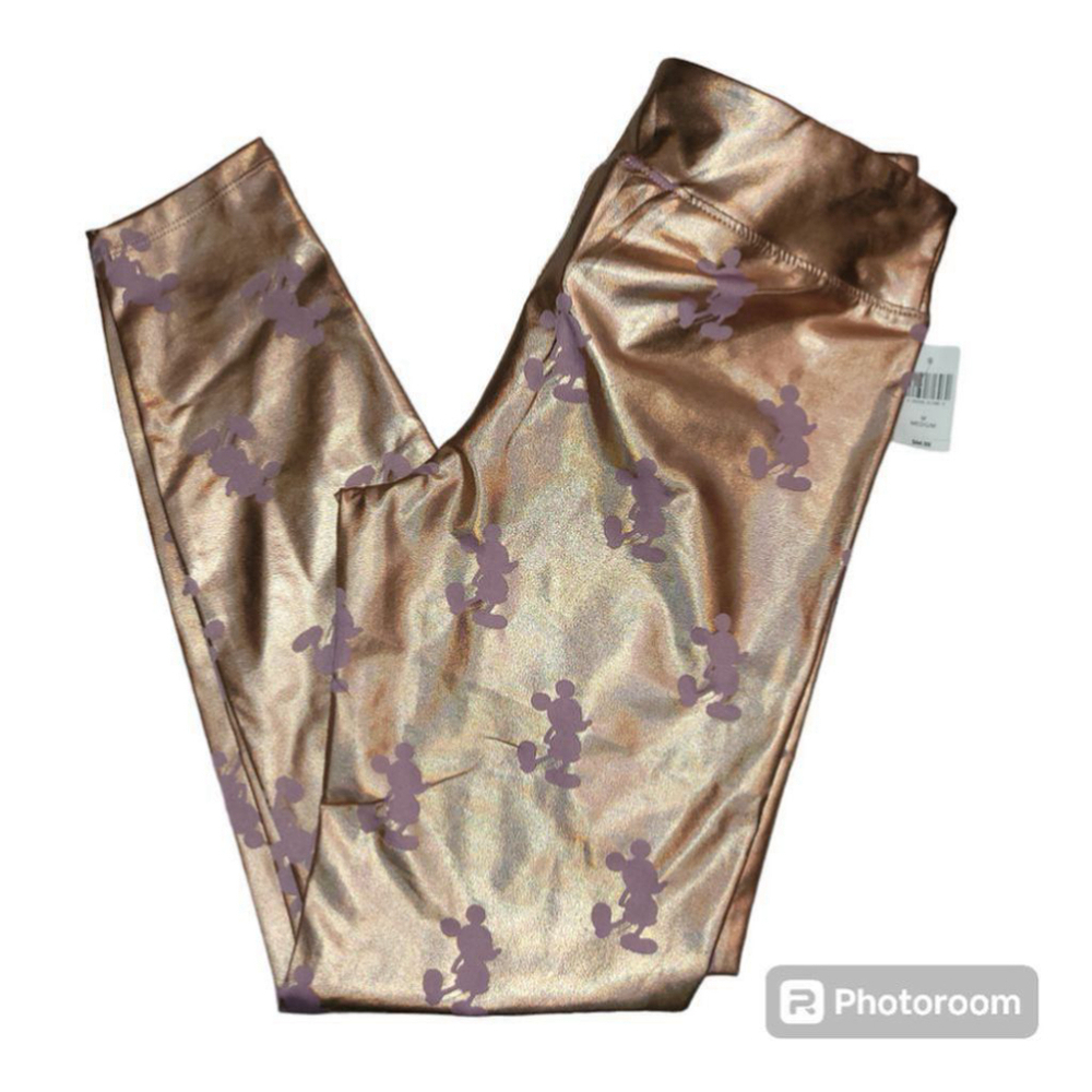 Women's Disney Rose Gold Pink Metallic Leggings - Size XS - Picture 3 of 8